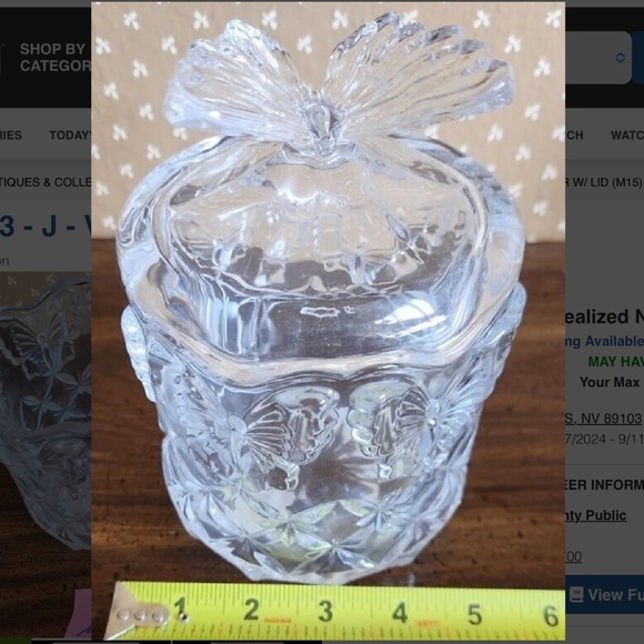 Glass Lidded Jar W/Butterfly Topper - Picture 4 of 4